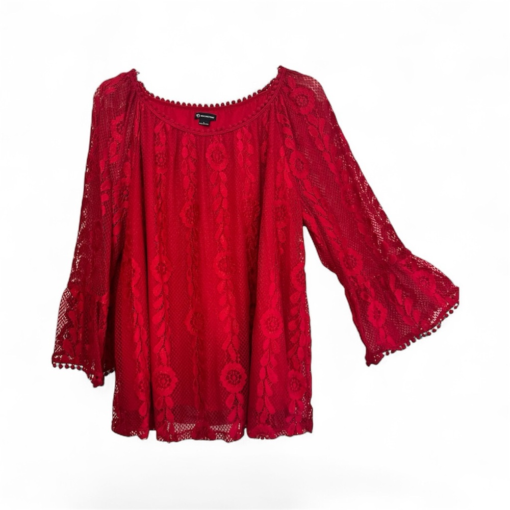 New Directions Vibrant Red Lace Blouse